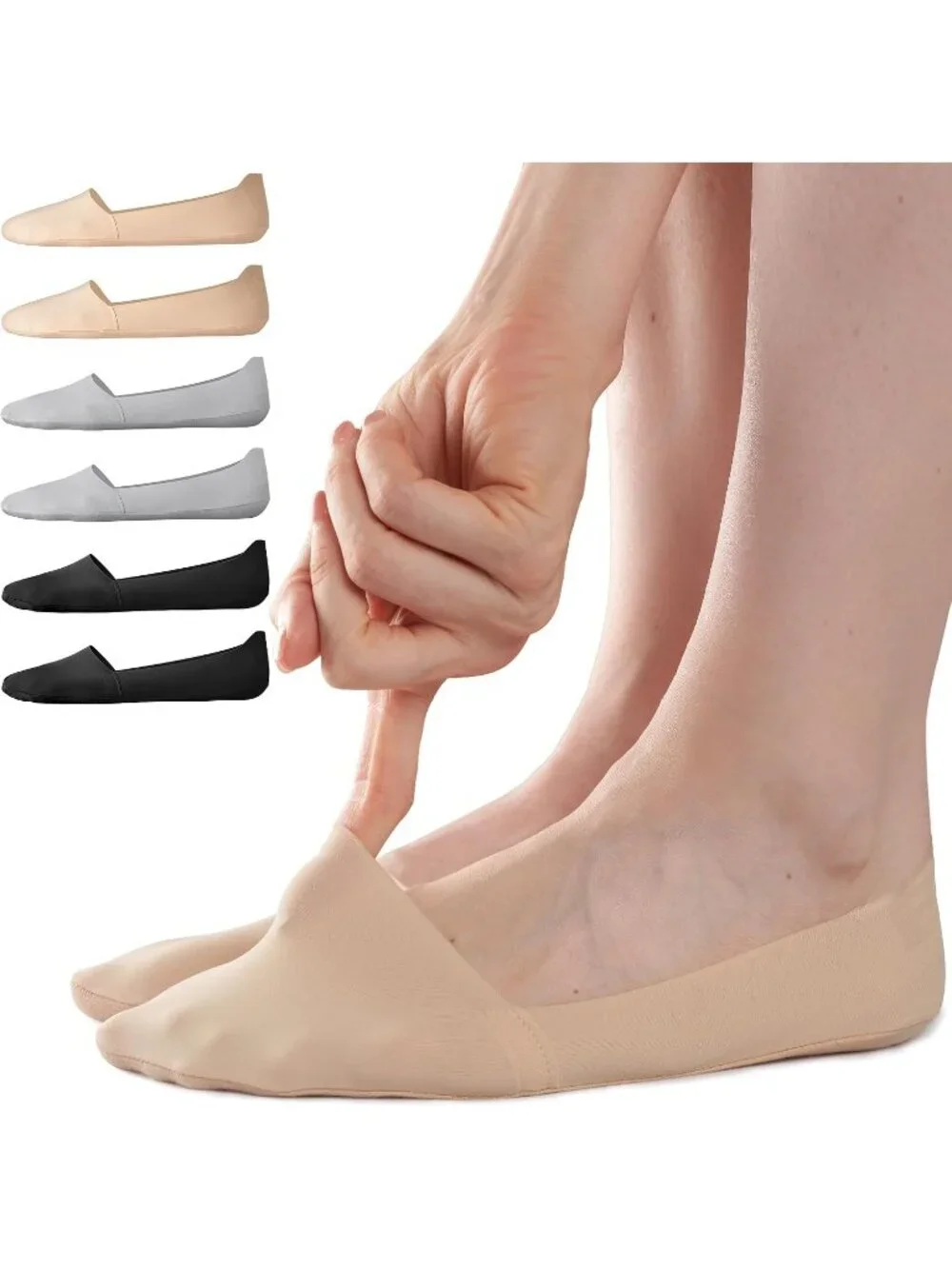 🧦Women's Grey Black No Show Socks 6 Pairs Non Slip Low Cut Invisible Liner